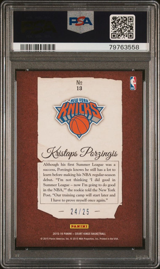 2015-16 Panini Court Kings Portraits #13 Kristaps Porzingis Rookie Sapphire /25 PSA 9