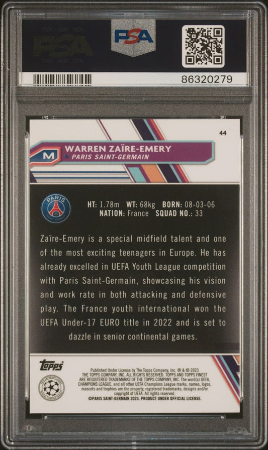 2022-23 Topps Finest UCC #44 Warren Zaire Emery Rose Gold Mini Diamond Rookie PSA 9 42/50