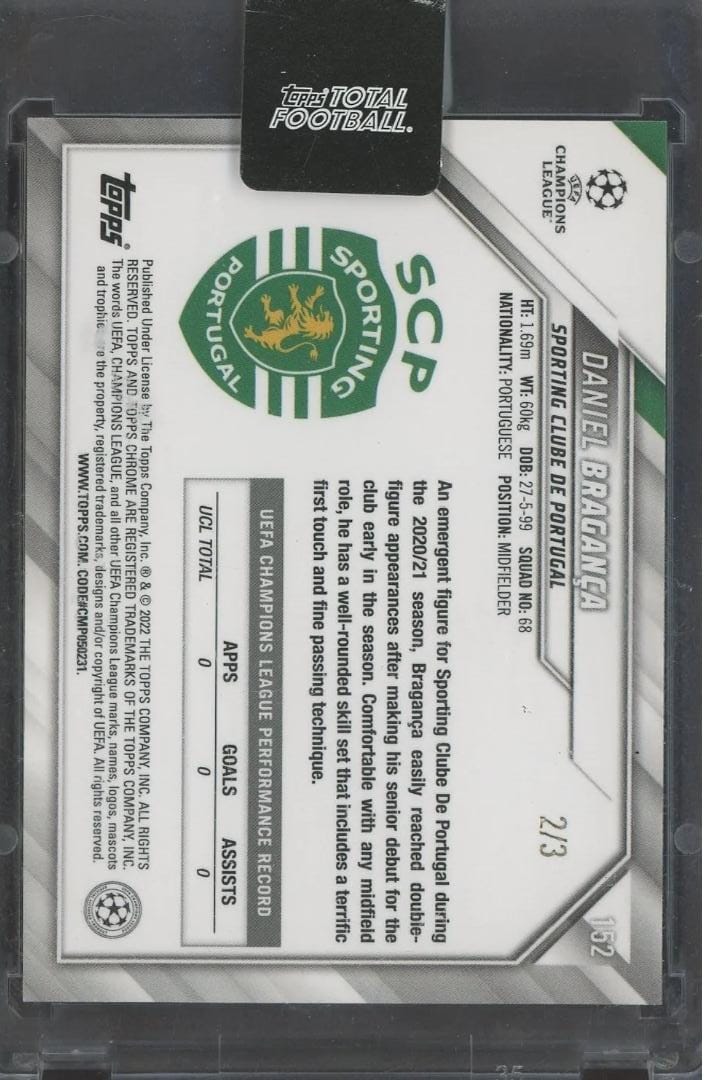 2022-23 Topps UEFA Champions league Rookie #152 Daniel Braganca Sporting Club De Portugal /3