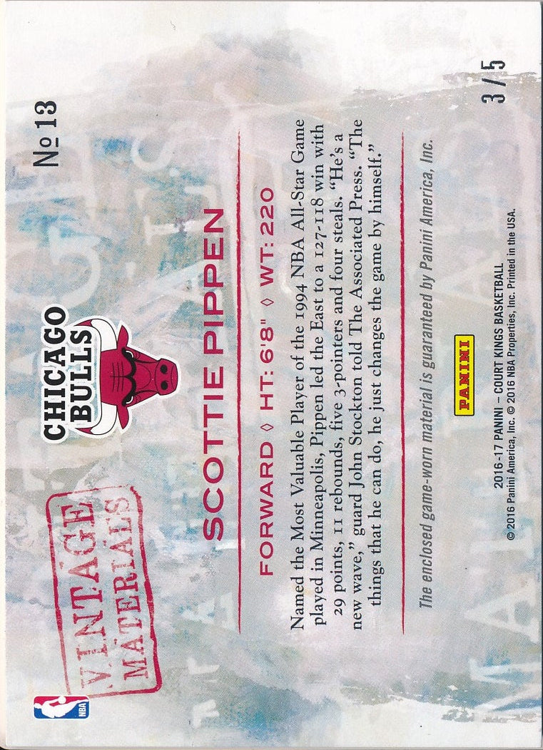 2016-17 Panini Court Kings Basketball #13 Scottie Pippen Vintage Materials /5