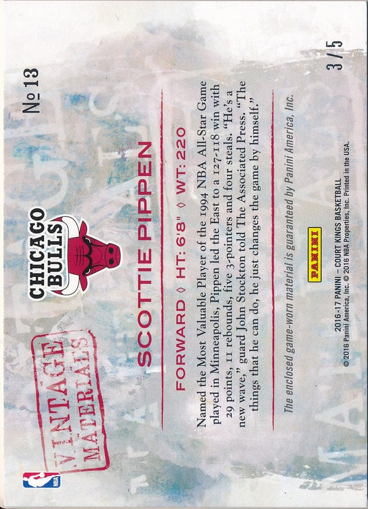 2016-17 Panini Court Kings Basketball #13 Scottie Pippen Vintage Materials /5