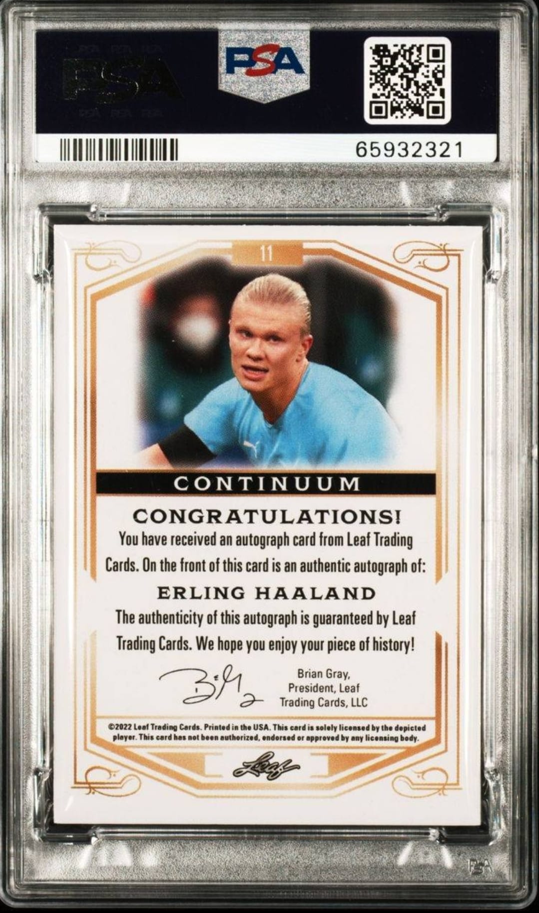 2022-23 Leaf Continuum #11 Erling Haaland Autograph 10 PSA 9 40/63
