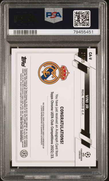 2022 Topps Chrome Auto Neon Green /99 PSA 9 Autograph Card Vinicius Vini Jr #CA-V