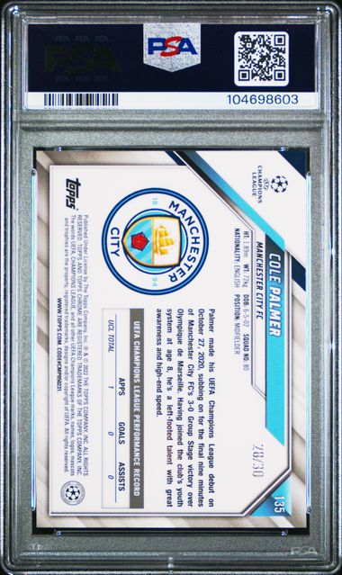 2021 TOPPS CHROME UEFA CHAMPIONS LEAGUE #135 COLE PALMER BLACK & GOLD STARBALL REF PSA 9 /30