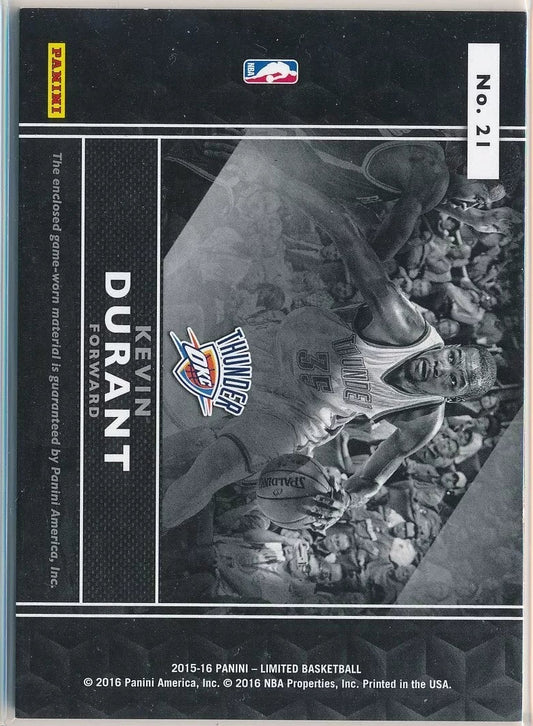 2015-16 Panini Limited Team Trademarks 21 Kevin Durant GU Jersey /49 Okc Thunder