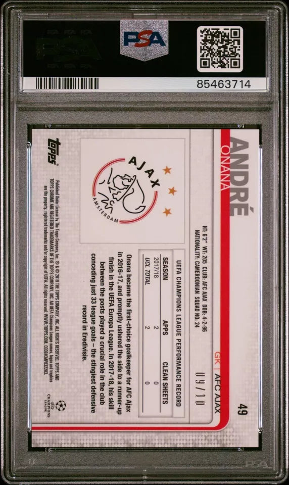 2018 Topps Chrome UEFA Champions League #49 Andre Onana Red Wave PSA 9 /10 POP 1