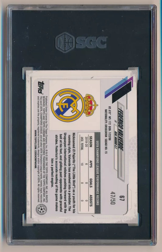 2020-2021 Topps Chrome UEFA #67 Federico Valverde Gold Refractor /50 SGC 10