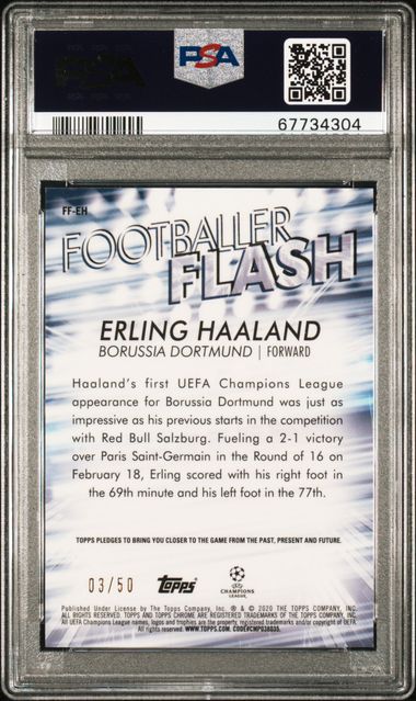 2019-20 TOPPS CHROME CL FOOTBALLER FLASH ERLING HAALAND PSA 9 Rookie Rc Gold /50