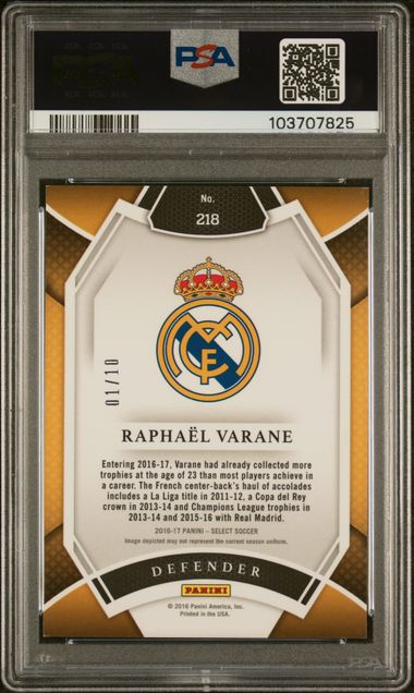 2016 PANINI SELECT #218 RAPHAEL VARANE GOLD PRIZM PSA 9