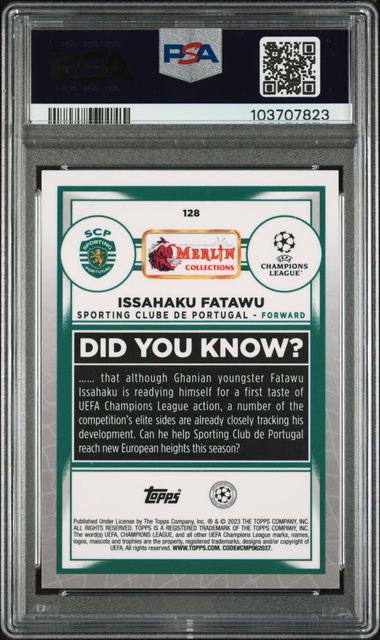 2022-23 TOPPS MERLIN CHROME UEFA CLUB COMPETITIONS #128 ISSAHAKU FATAWU RED REFRACTOR PSA 10 /10