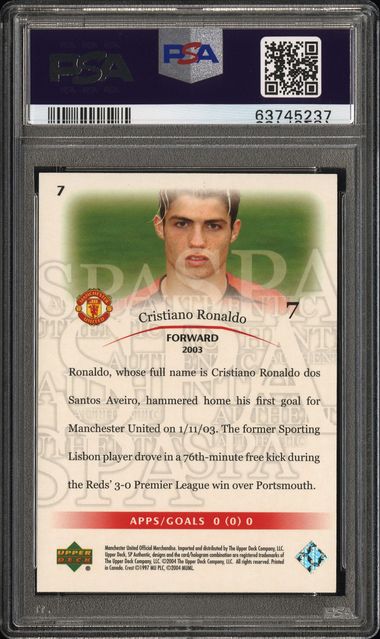 2004 SP AUTHENTIC MANCHESTER UNITED #7 CRISTIANO RONALDO MANCHESTER UNITED-RED /325 PSA 9