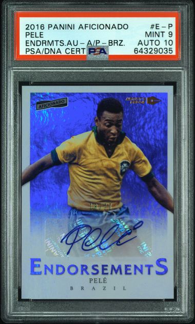 2016 PANINI AFICIONADO ENDORSEMENTS AUTOGRAPHS #E-P PELE ENDRMTS.AU-A/P-BRZ /20 PSA 9 Auto 10