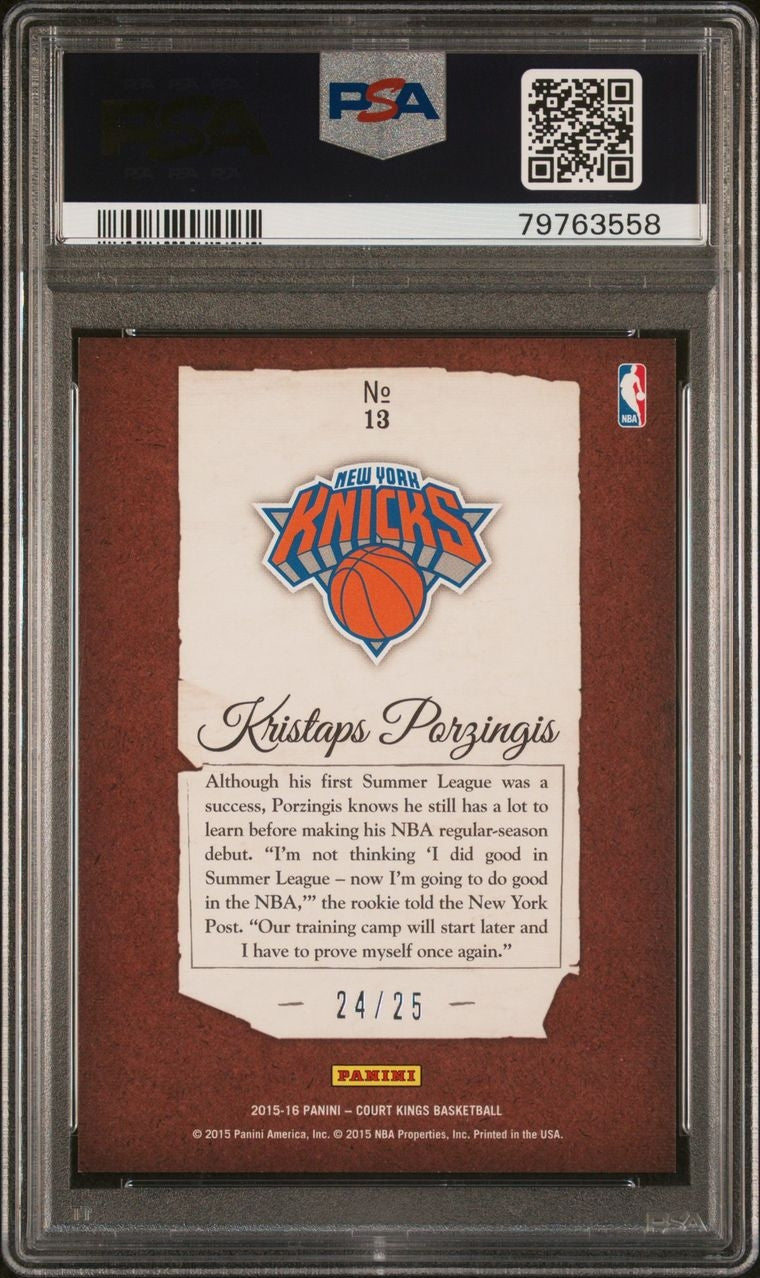 2015-16 Panini Court Kings Portraits #13 Kristaps Porzingis Rookie Sapphire /25 PSA 9