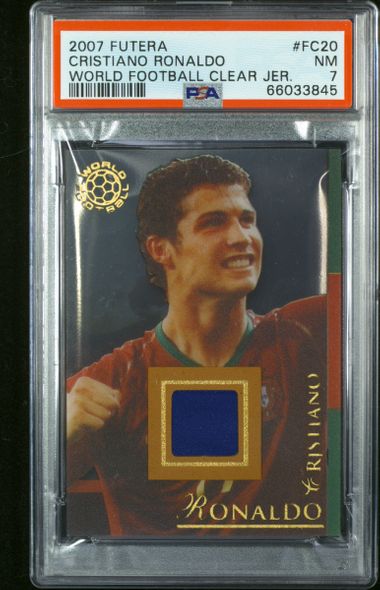 2007 FUTERA WORLD FOOTBALL CLEAR JERSEY #FC20 CRISTIANO RONALDO WORLD FOOTBALL CLEAR JER. PSA 7 /250