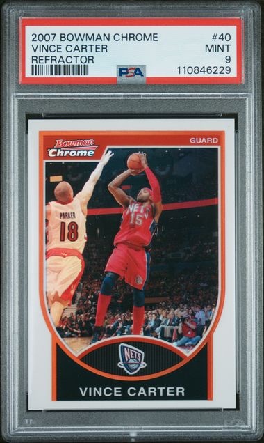 2007-08 Bowman Draft Picks & Stars Chrome Refractor /299 Vince Carter #40 PSA 9