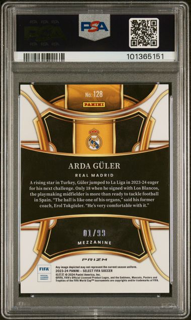 2023-24 PANINI SELECT FIFA #128 ARDA GULER WINTER CAMO /99 PSA 10