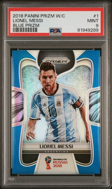 2018 Panini Prizm World Cup Lionel Messi Blue Prizm /199 PSA 9