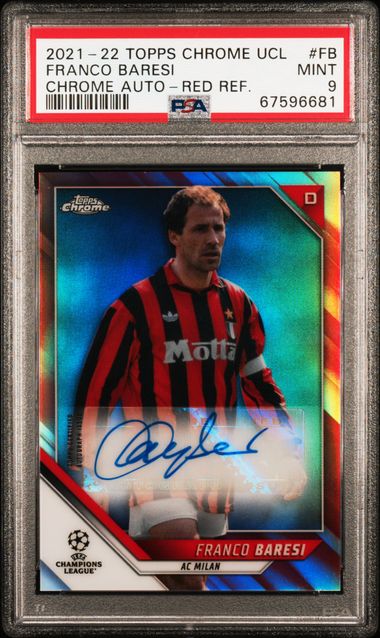 2021 TOPPS CHROME UEFA CHAMPIONS LEAGUE CHROME AUTOGRAPHS #FB FRANCO BARESI CHROME AUTO-RED REF /10 PSA 9