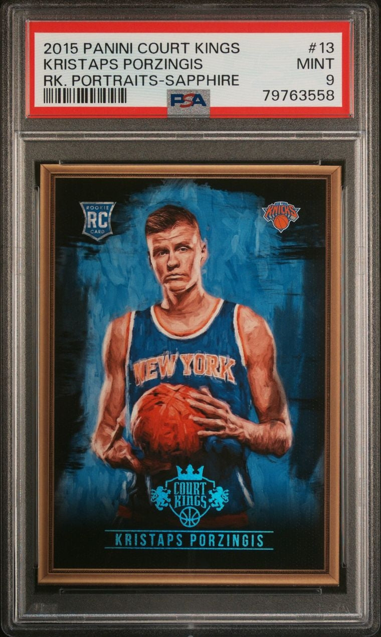 2015-16 Panini Court Kings Portraits #13 Kristaps Porzingis Rookie Sapphire /25 PSA 9