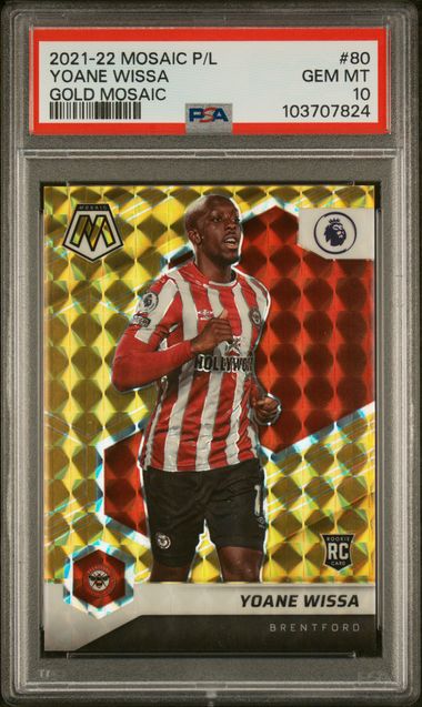 2021 PANINI MOSAIC PREMIER LEAGUE #80 YOANE WISSA GOLD MOSAIC /10 PSA 10
