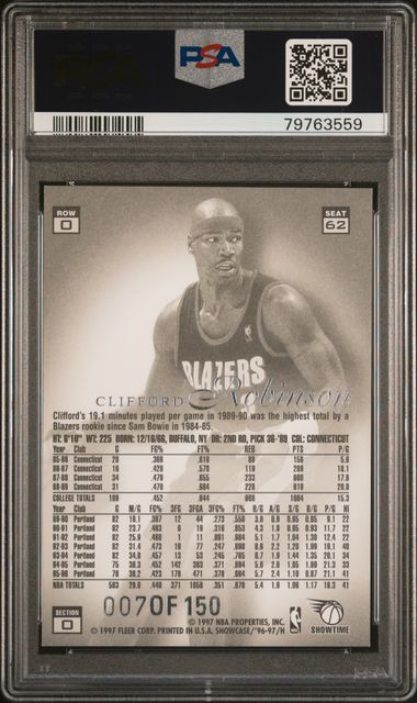 1996 FLAIR SHOWCASE LEGACY COLLECTION BASKETBALL #62 CLIFFORD ROBINSON LEGACY COLLECTION-ROW 0 PSA 8