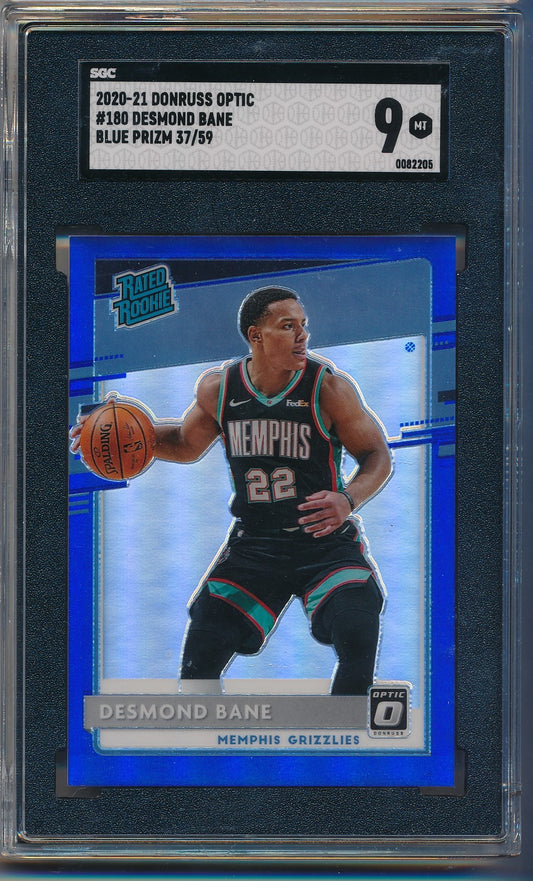 2020-21 Panini Donruss Optic #180 Desmond Bane Rookie Blue Prizm Refractor 37/59 SGC 9