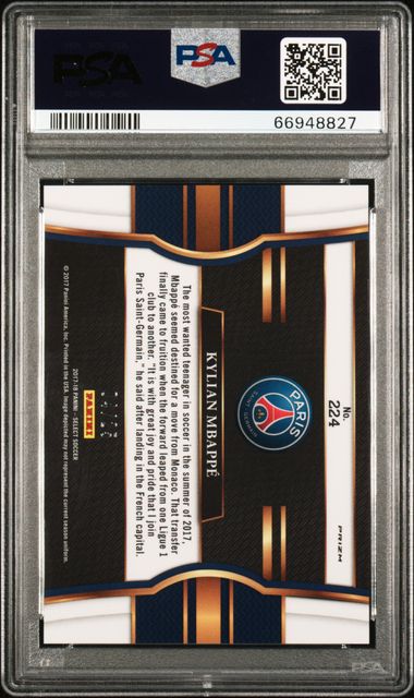 2017 PANINI SELECT #224 KYLIAN MBAPPE ZEBRA /25 Rookie PSA 9