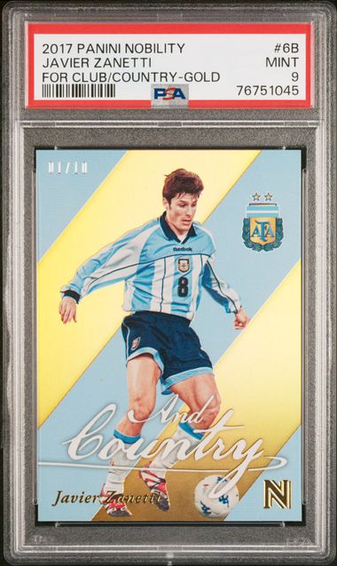 2017 PANINI NOBILITY FOR CLUB AND COUNTRY #6B JAVIER ZANETTI FOR CLUB/COUNTRY-GOLD /10 PSA 9