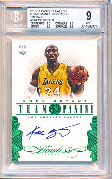 2013-14 Panini Flawless Kobe Bryant Team Panini Emerald /5 Auto BGS 9 Auto 10