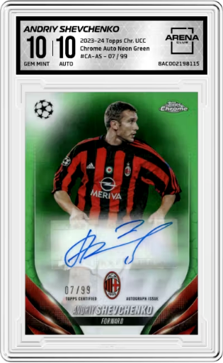2023-24 Topps Chrome UEFA Club Competitions Chrome Auto Neon Green Andriy Shevchenko #CA-AS /99