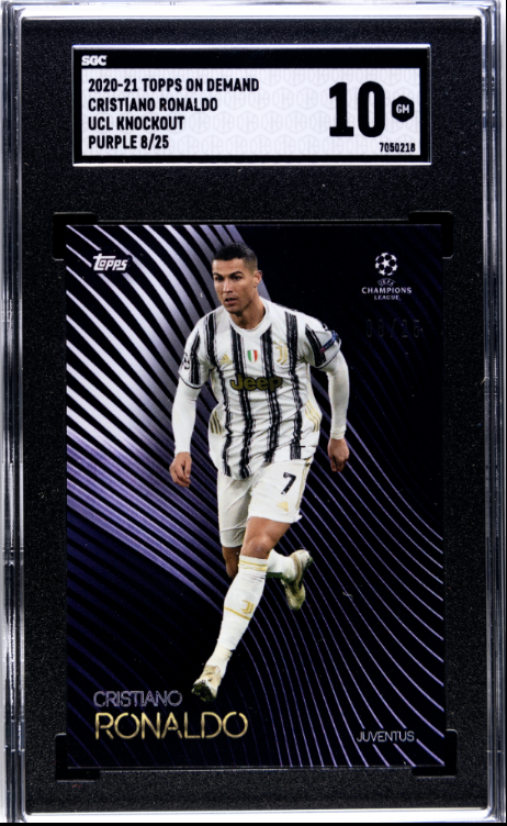 2020-21 Topps On Demand UCL Knockout Cristiano Ronaldo SGC 10 Purple 8/25 RARE