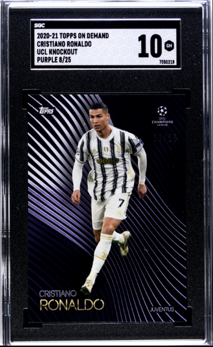 2020-21 Topps On Demand UCL Knockout Cristiano Ronaldo SGC 10 Purple 8/25 RARE