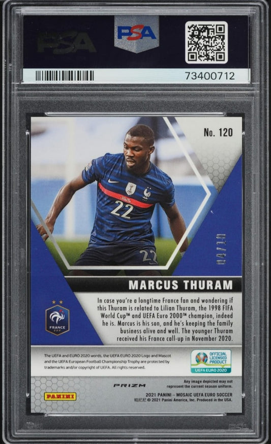 2020-21 Panini Mosaic UEFA Euro #120 Rookie Marcus Thuram Gold /10 PSA 9