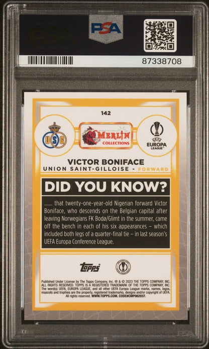 2022-23 Topps Merlin Chrome Rookie UCC #142 Victor Boniface Pink Mojo /275 PSA 9