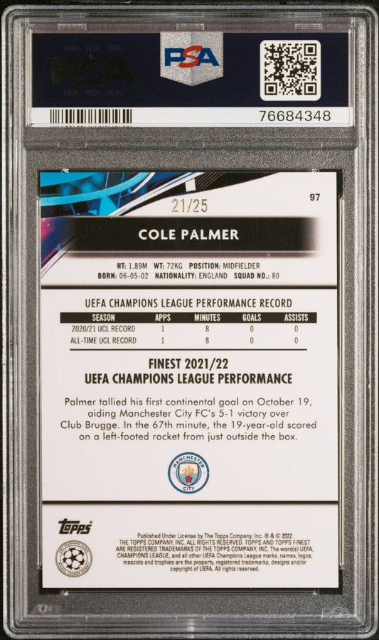 2021-22 Topps Finest UCL Orange Refractor Rookie #97 Cole Palmer PSA 9 /25