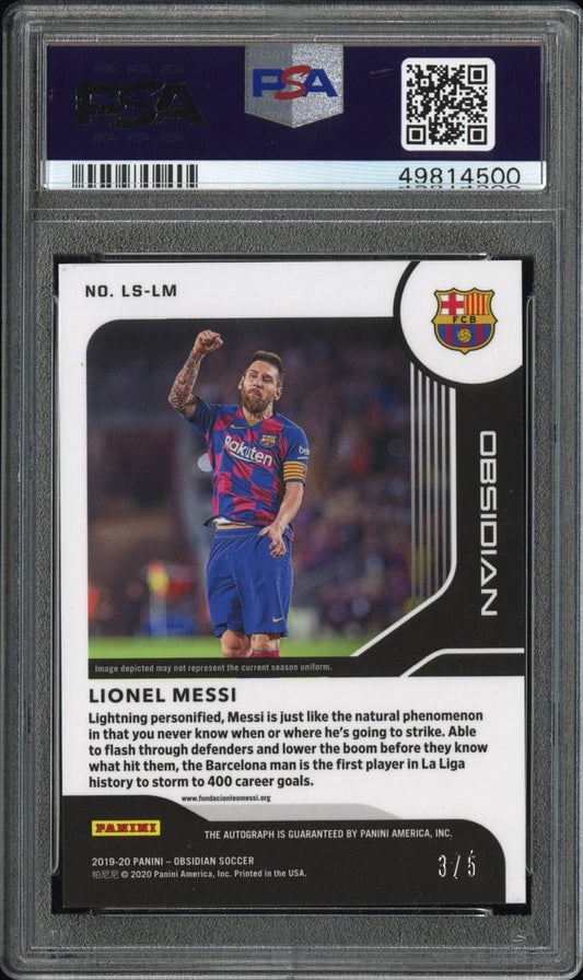 2019 PANINI OBSIDIAN LIGHTNING STRIKE AUTOGRAPHS #LSLM LIONEL MESSI LTN.STR.AU-ELC.ETCH YELLOW /5 PSA 9