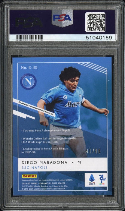 2019 PANINI CHRONICLES ELITE #E35 DIEGO MARADONA ELT-AU-ASPIRATIONS /90 PSA 10