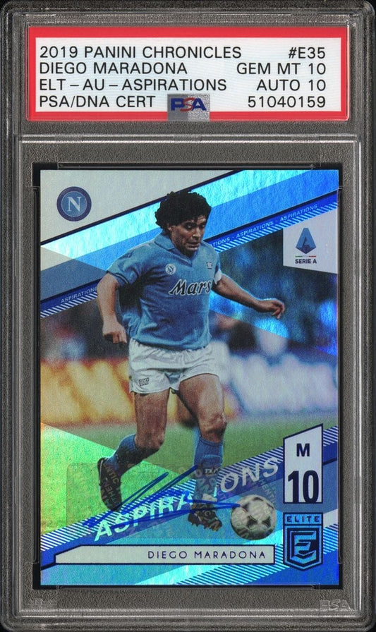 2019 PANINI CHRONICLES ELITE #E35 DIEGO MARADONA ELT-AU-ASPIRATIONS /90 PSA 10