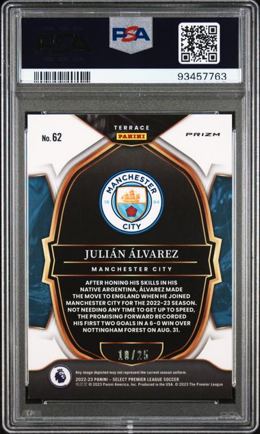 2022-23 PANINI SELECT PREMIER LEAGUE #62 JULIAN ALVAREZ WHITE ICE PSA 9 /25