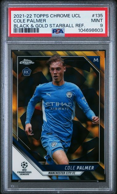 2021 TOPPS CHROME UEFA CHAMPIONS LEAGUE #135 COLE PALMER BLACK & GOLD STARBALL REF PSA 9 /30