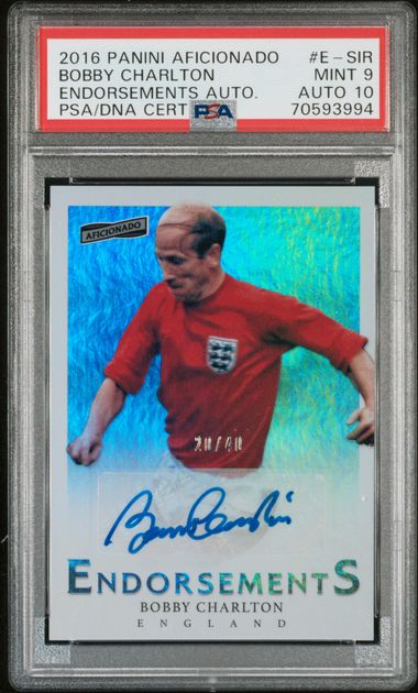 2016 PANINI AFICIONADO ENDORSEMENTS AUTOGRAPHS #E-SIR BOBBY CHARLTON ENDORSEMENTS AUTO /40 PSA 9 Auto 10