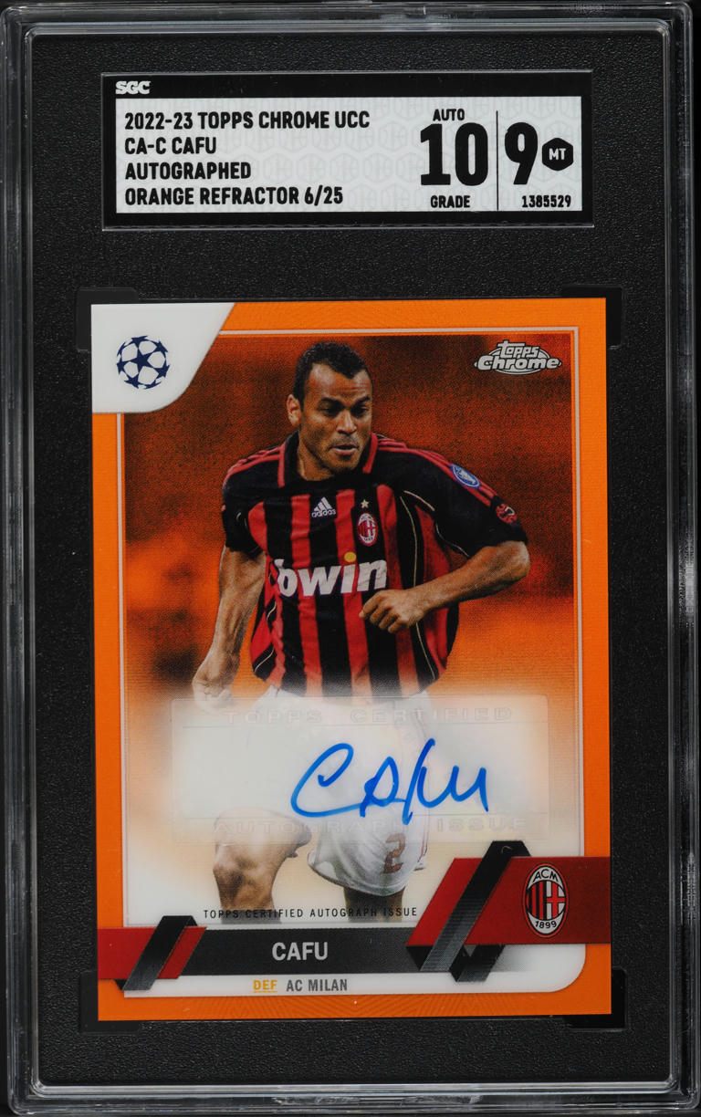 2022 Topps Chrome UEFA Orange Refractor Cafu AUTO /25 #CA-C SGC 9 MINT