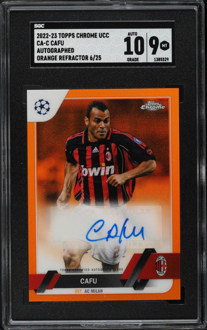 2022 Topps Chrome UEFA Orange Refractor Cafu AUTO /25 #CA-C SGC 9 MINT