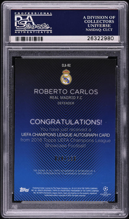 2016 Topps UEFA Champions League Showcase Green Roberto Carlos AUTO /150 PSA 9