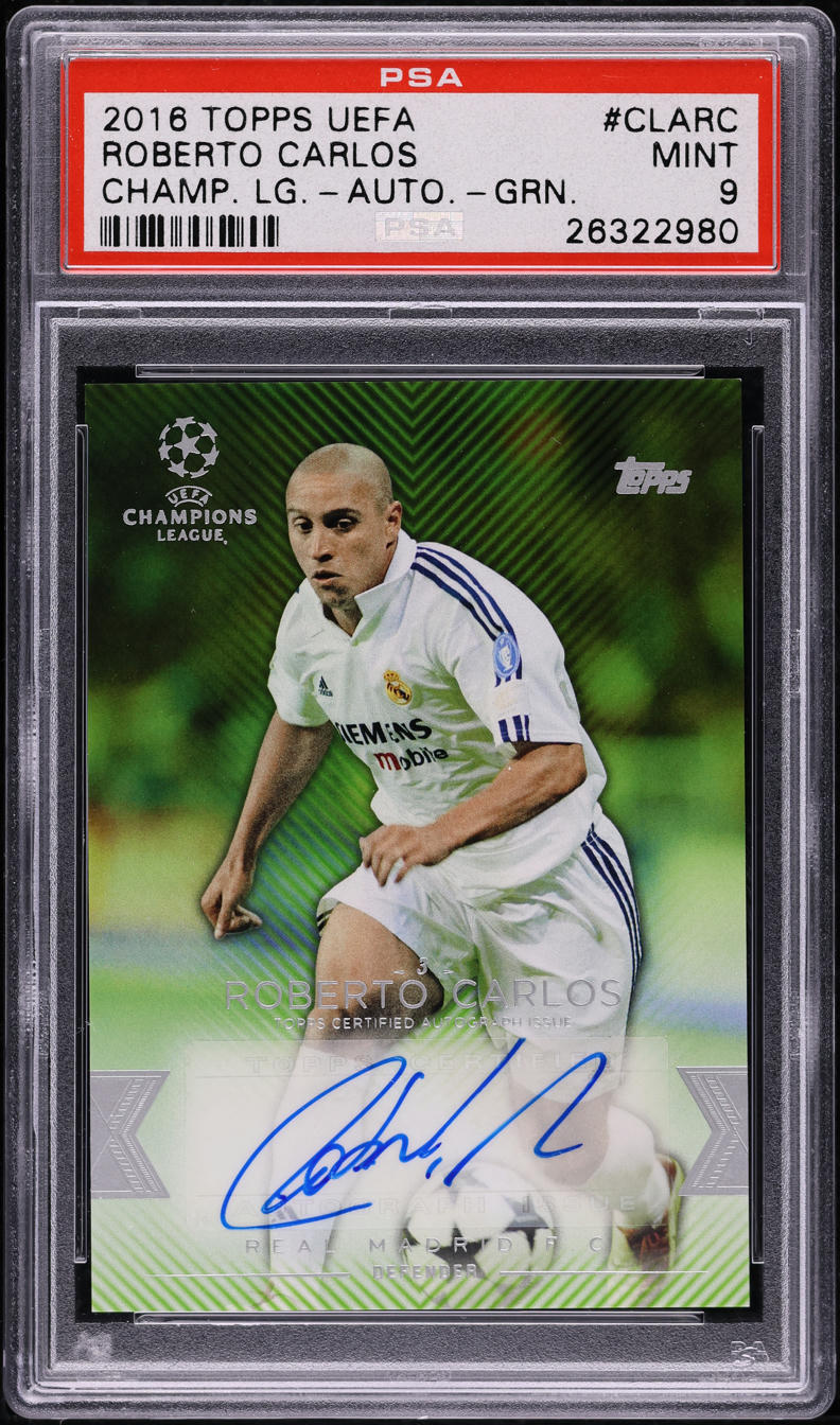 2016 Topps UEFA Champions League Showcase Green Roberto Carlos AUTO /150 PSA 9