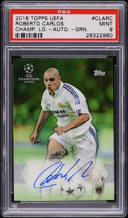 2016 Topps UEFA Champions League Showcase Green Roberto Carlos AUTO /150 PSA 9
