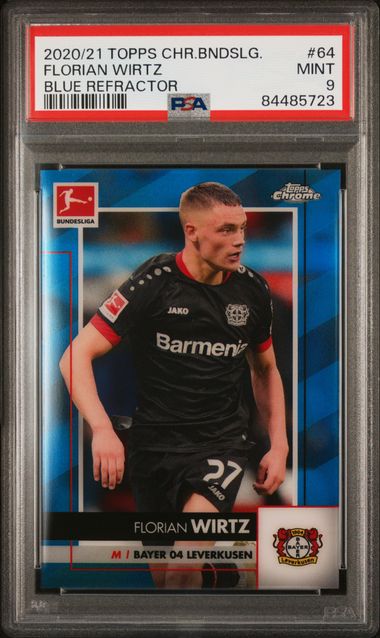 2020 TOPPS CHROME BUNDESLIGA #64 FLORIAN WIRTZ BLUE REFRACTOR /150 PSA 9