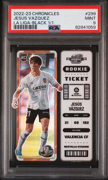 2022-23 PANINI CHRONICLES #299 JESUS VAZQUEZ LA LIGA-BLACK 1/1 PSA 9