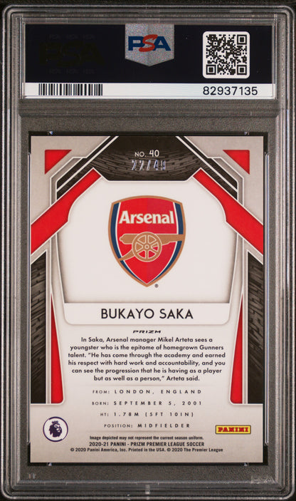 2020 PANINI PRIZM PREMIER LEAGUE #40 BUKAYO SAKA TEAL BREAKAWAY PRIZM /49 PSA 9