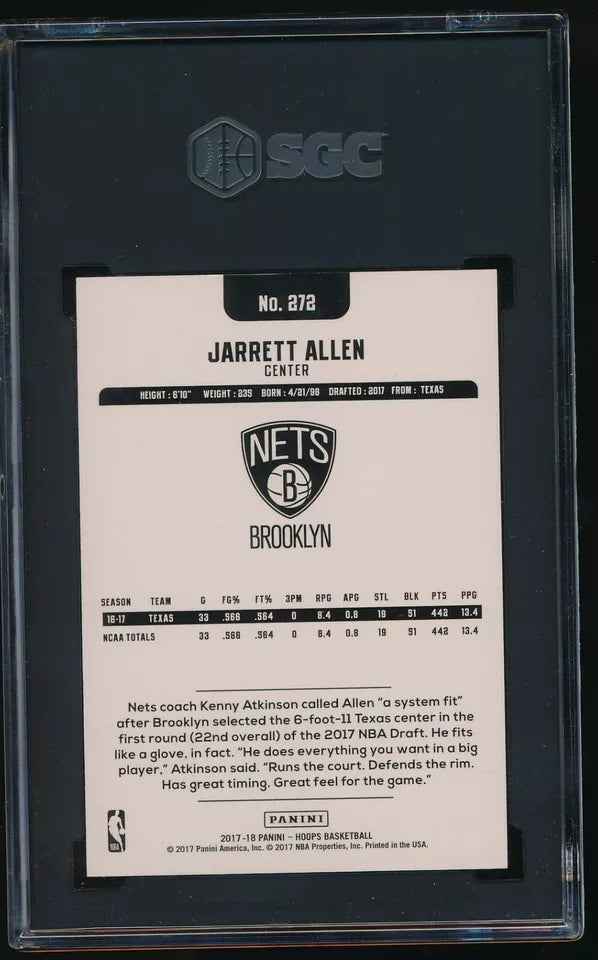 2017-2018 Panini NBA Hoops Jarrett Allen #272 SGC 10 Orange /25 Rookie RC Gem
